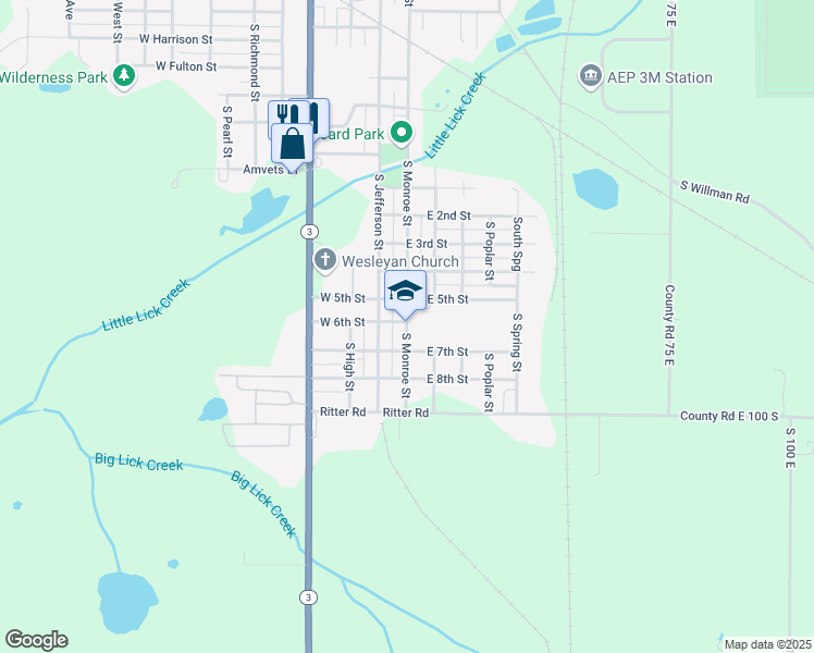 map of restaurants, bars, coffee shops, grocery stores, and more near 1515 South Monroe Street in Hartford City