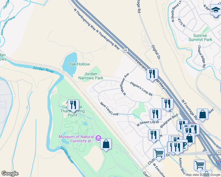 map of restaurants, bars, coffee shops, grocery stores, and more near 3546 New Land Loop in Lehi