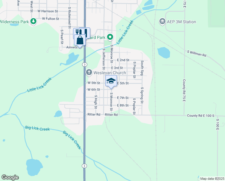 map of restaurants, bars, coffee shops, grocery stores, and more near 1515 South Monroe Street in Hartford City