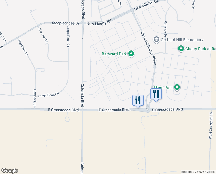map of restaurants, bars, coffee shops, grocery stores, and more near 1800 Long Shadow Drive in Windsor