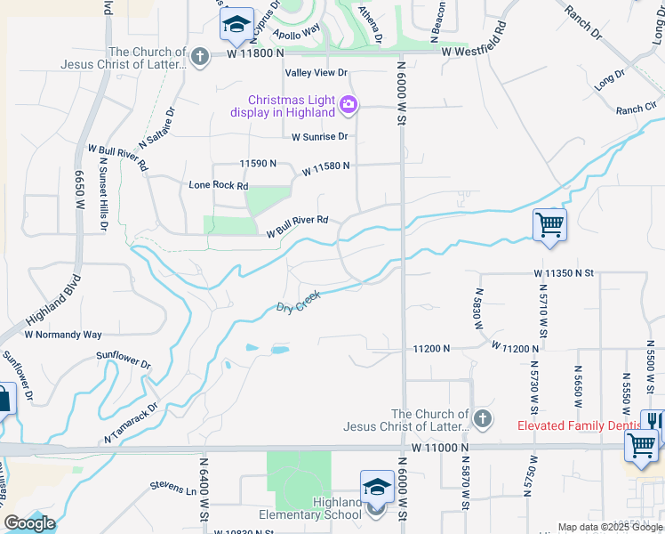 map of restaurants, bars, coffee shops, grocery stores, and more near 6159 West Dry Creek Circle in Highland