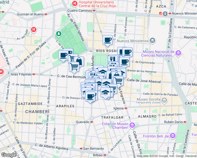 map of restaurants, bars, coffee shops, grocery stores, and more near 4 Avenida Monasterio de el Escorial in Madrid