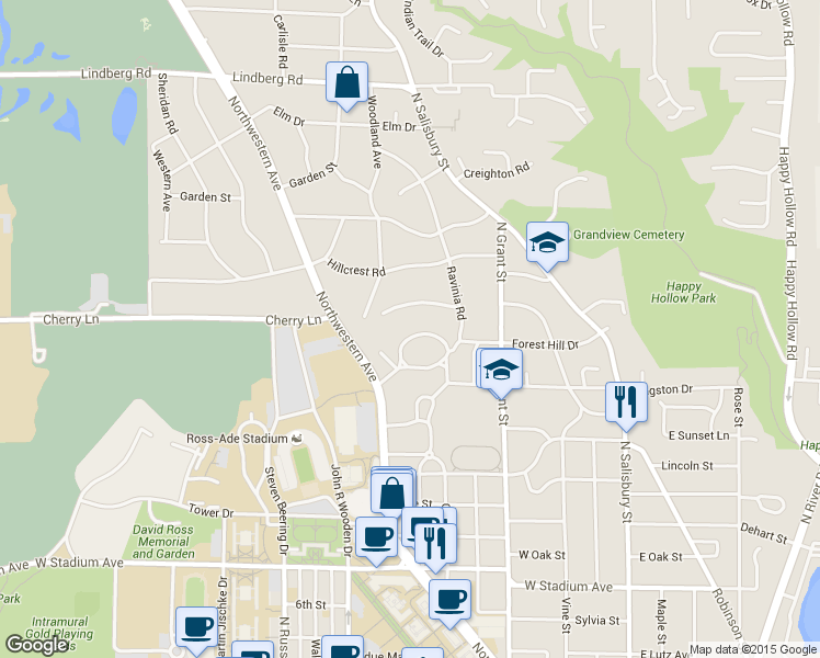 map of restaurants, bars, coffee shops, grocery stores, and more near 710 Northridge Dr in West Lafayette