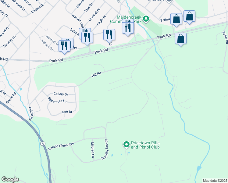 map of restaurants, bars, coffee shops, grocery stores, and more near 5 Mountain View Lane in Blandon
