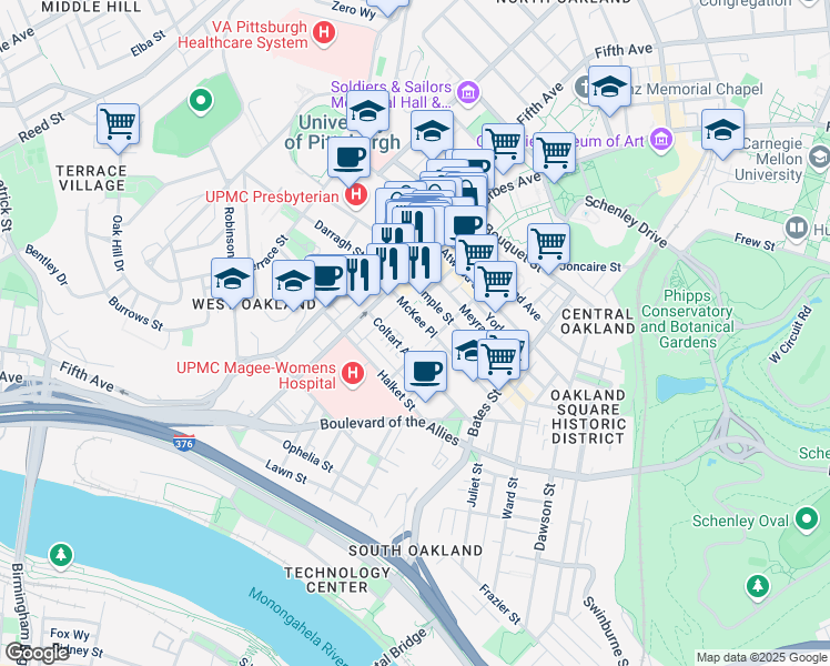 map of restaurants, bars, coffee shops, grocery stores, and more near 211 Coltart Avenue in Pittsburgh