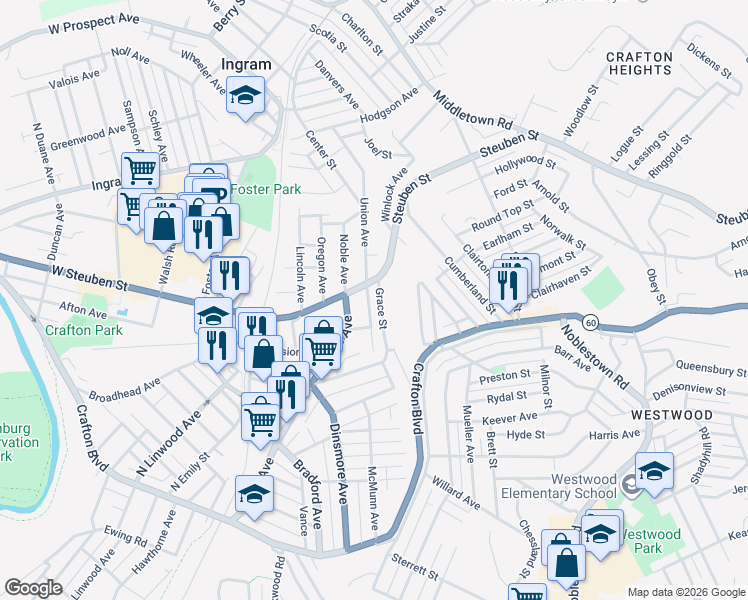 map of restaurants, bars, coffee shops, grocery stores, and more near 8 Union Avenue in Pittsburgh
