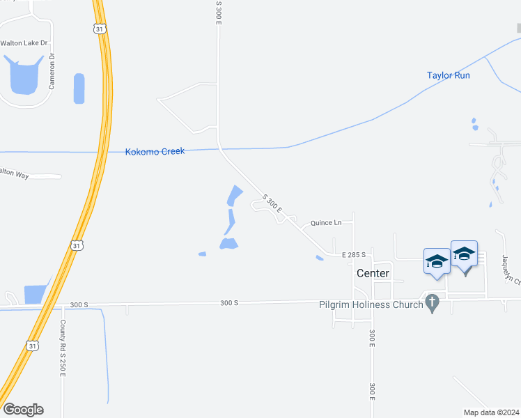 map of restaurants, bars, coffee shops, grocery stores, and more near 300 East 261 South in Kokomo