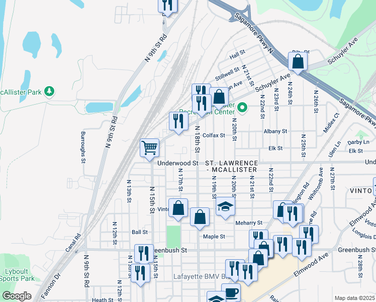 map of restaurants, bars, coffee shops, grocery stores, and more near 2133 Banstead Court in Lafayette