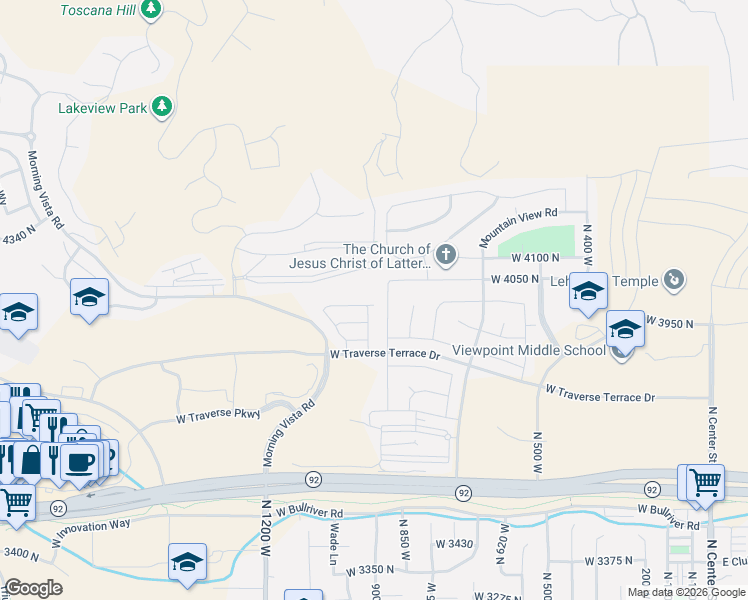 map of restaurants, bars, coffee shops, grocery stores, and more near 4019 North 900 West Street in Lehi