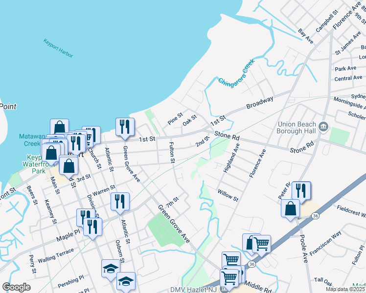 map of restaurants, bars, coffee shops, grocery stores, and more near 195 2nd Street in Keyport