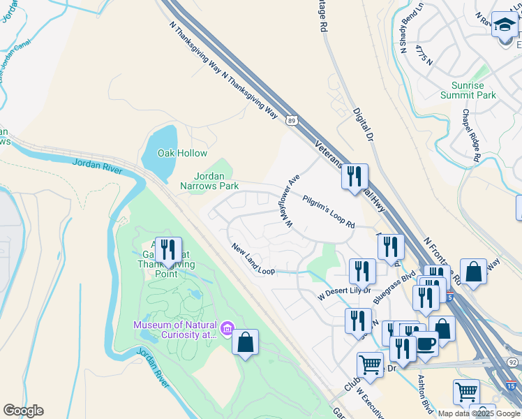 map of restaurants, bars, coffee shops, grocery stores, and more near 3528 West New Land Loop in Lehi
