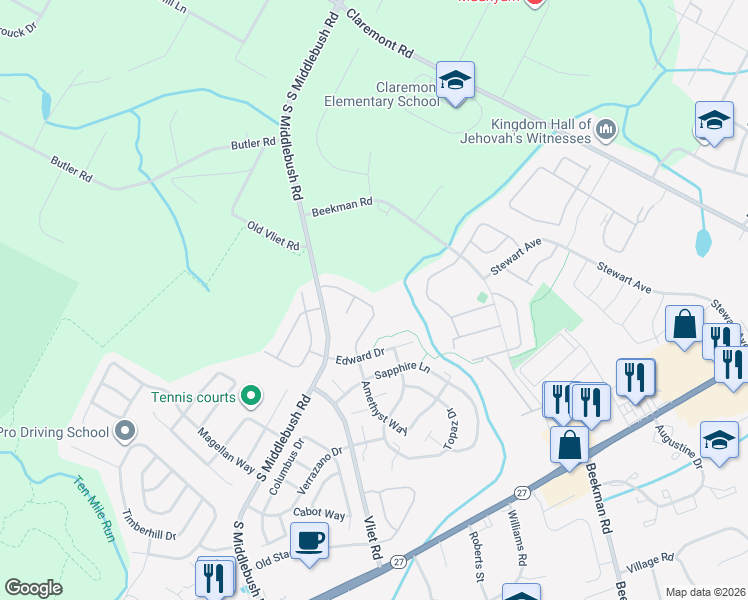map of restaurants, bars, coffee shops, grocery stores, and more near 54 Amethyst Way in Franklin Township