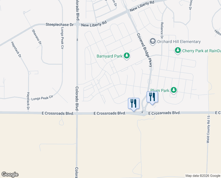 map of restaurants, bars, coffee shops, grocery stores, and more near 1800 Long Shadow Drive in Windsor