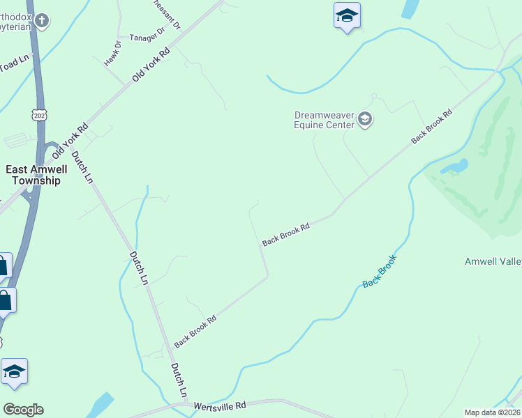 map of restaurants, bars, coffee shops, grocery stores, and more near 43 Back Brook Road in East Amwell Township