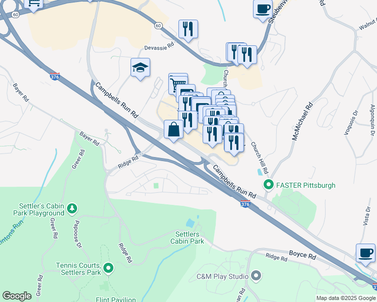 map of restaurants, bars, coffee shops, grocery stores, and more near 5000 Campbells Run Road in Pittsburgh