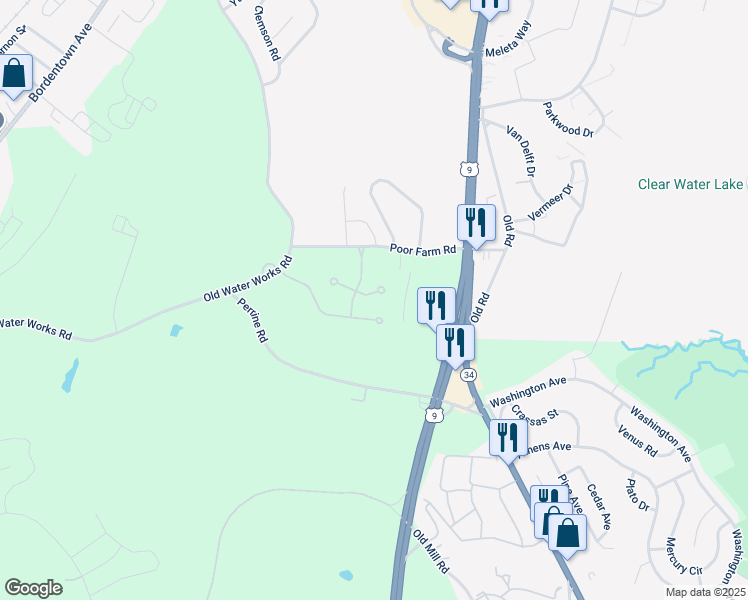 map of restaurants, bars, coffee shops, grocery stores, and more near 7 Amara Court in Old Bridge