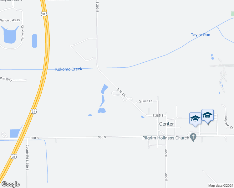 map of restaurants, bars, coffee shops, grocery stores, and more near 300 East 261 South in Kokomo