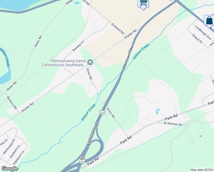 map of restaurants, bars, coffee shops, grocery stores, and more near 8033 Allentown Pike in Reading
