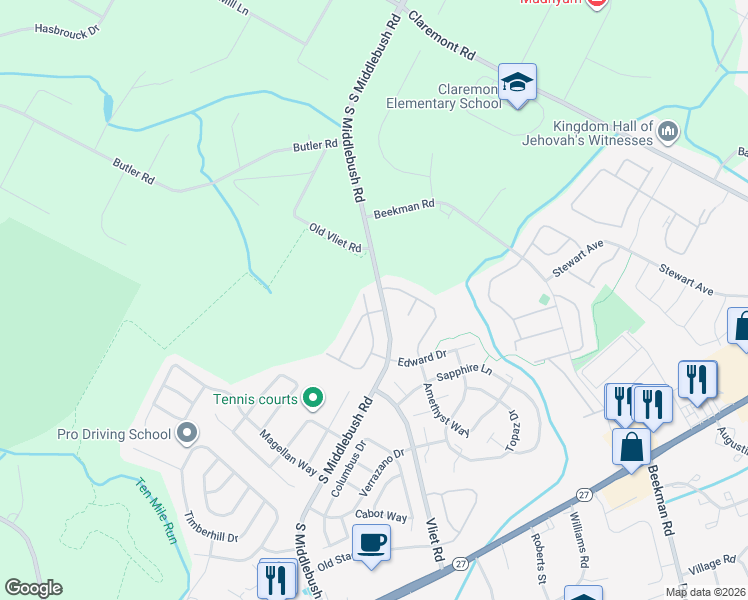 map of restaurants, bars, coffee shops, grocery stores, and more near 21 Gregory Lane in Franklin Township