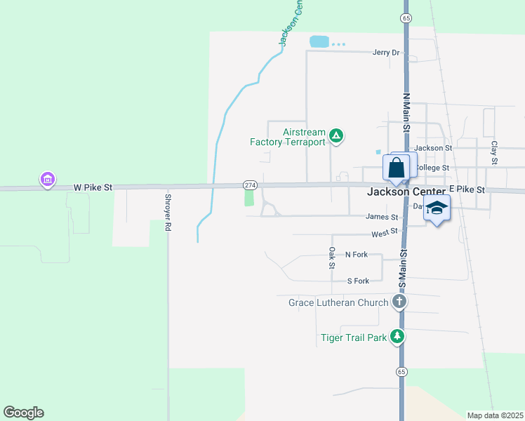 map of restaurants, bars, coffee shops, grocery stores, and more near 107 Island Street in Jackson Center