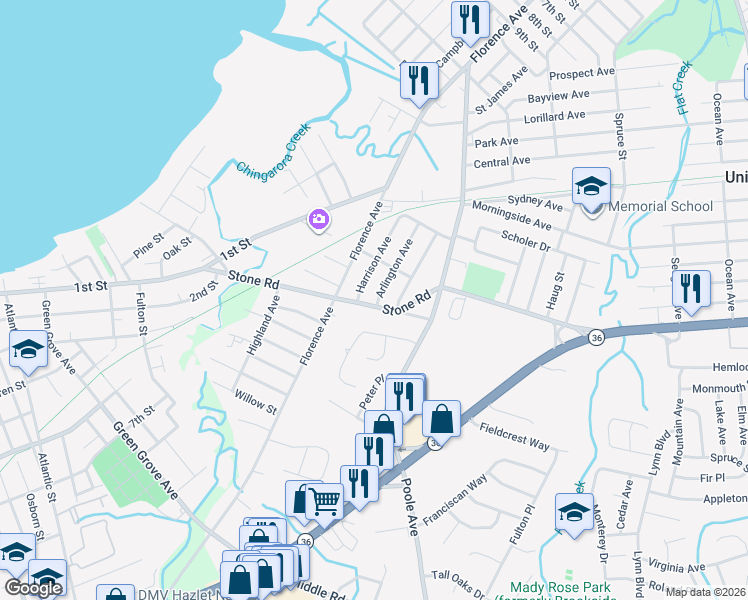 map of restaurants, bars, coffee shops, grocery stores, and more near 308 Arlington Avenue in Union Beach