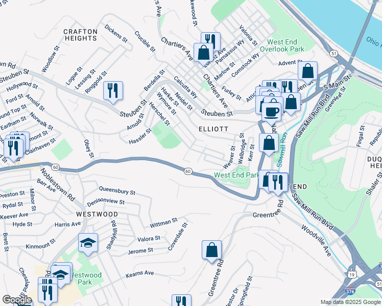 map of restaurants, bars, coffee shops, grocery stores, and more near 645 Herschel Street in Pittsburgh
