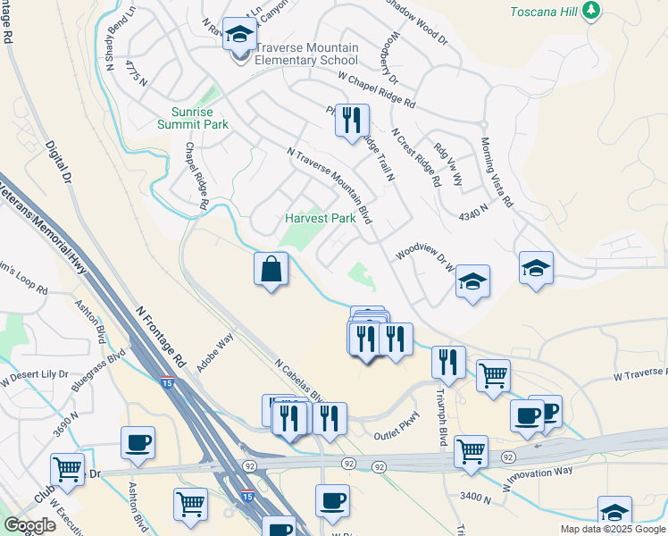 map of restaurants, bars, coffee shops, grocery stores, and more near 2299 Cresthaven Lane in Lehi