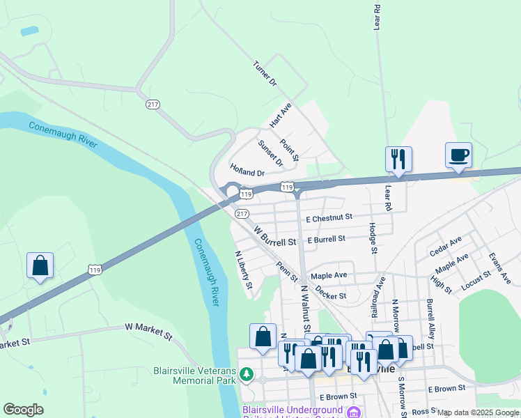 map of restaurants, bars, coffee shops, grocery stores, and more near in Blairsville