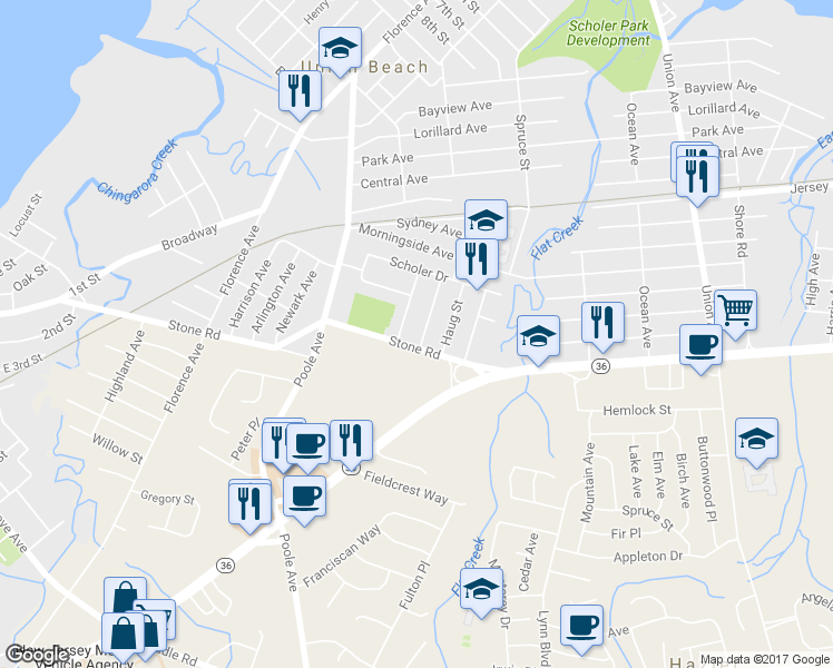 map of restaurants, bars, coffee shops, grocery stores, and more near 5 Heckleman Street in Union Beach