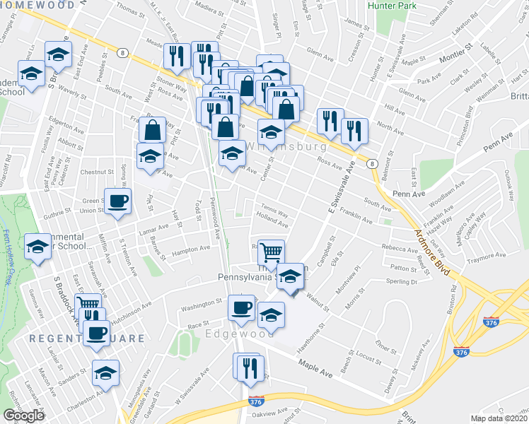 map of restaurants, bars, coffee shops, grocery stores, and more near 811 Holland Avenue in Pittsburgh