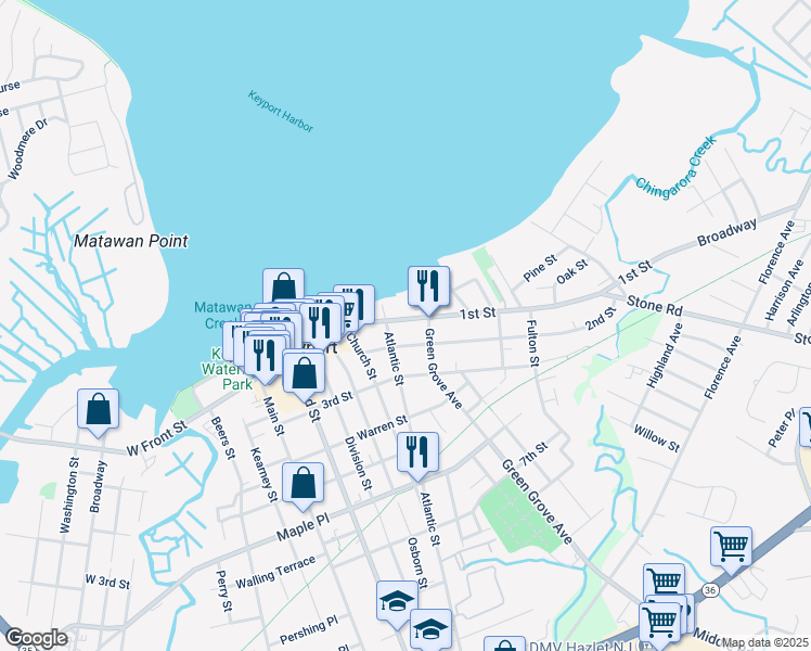 map of restaurants, bars, coffee shops, grocery stores, and more near 120 1st Street in Keyport