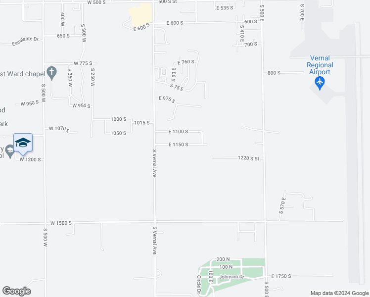 map of restaurants, bars, coffee shops, grocery stores, and more near 136 East 1150 South in Vernal
