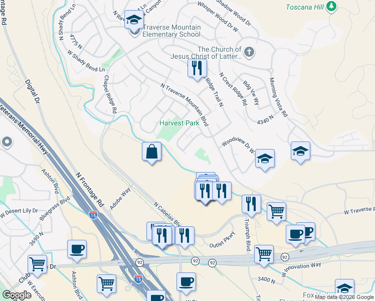 map of restaurants, bars, coffee shops, grocery stores, and more near 2299 Cresthaven Lane in Lehi