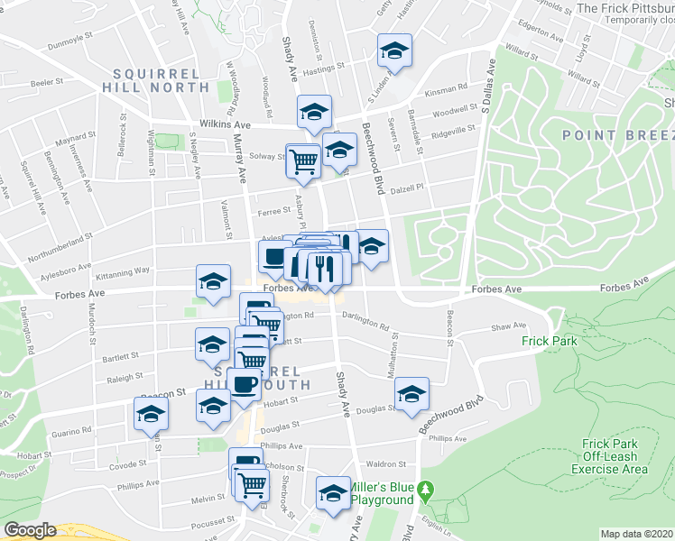 map of restaurants, bars, coffee shops, grocery stores, and more near 6315 Forbes Avenue in Pittsburgh
