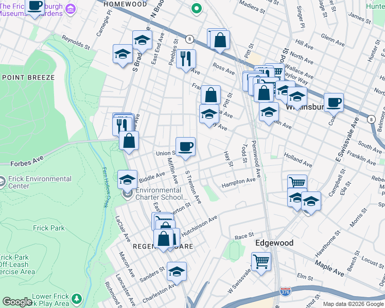 map of restaurants, bars, coffee shops, grocery stores, and more near 412 Union Street in Pittsburgh
