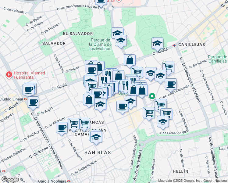 map of restaurants, bars, coffee shops, grocery stores, and more near 21 Calle de Valentín Beato in Madrid