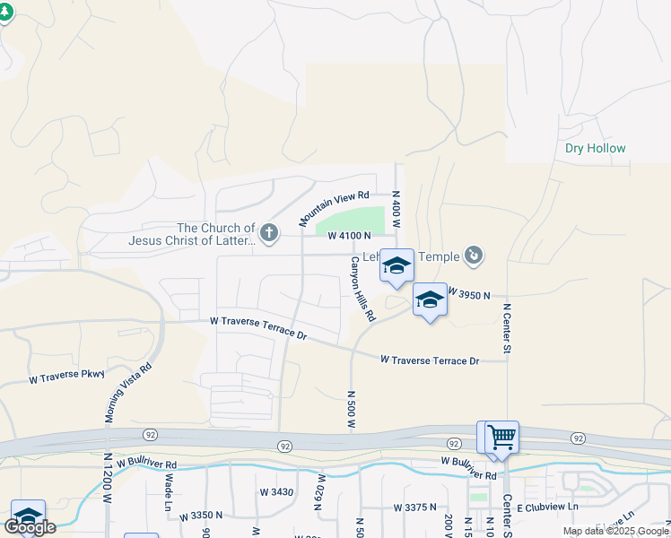 map of restaurants, bars, coffee shops, grocery stores, and more near 566 West Summit View Way in Highland