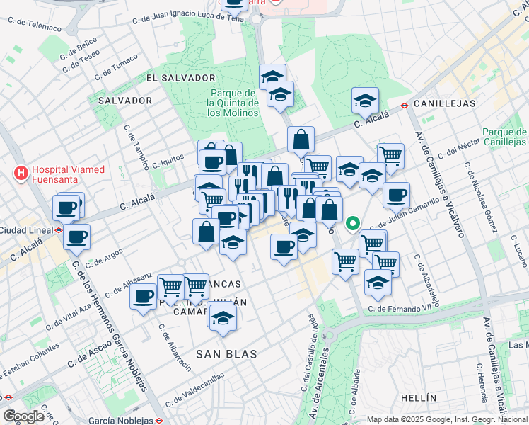map of restaurants, bars, coffee shops, grocery stores, and more near 21 Calle de Valentín Beato in Madrid