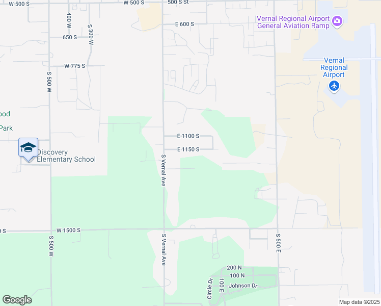 map of restaurants, bars, coffee shops, grocery stores, and more near 118 East 1150 South in Vernal