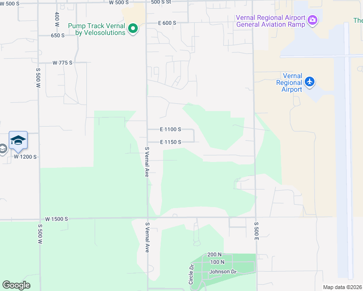 map of restaurants, bars, coffee shops, grocery stores, and more near 152 East 1150 South in Vernal