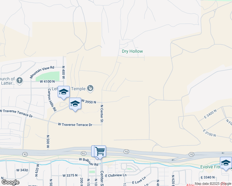 map of restaurants, bars, coffee shops, grocery stores, and more near 126 Greenbank Drive in Lehi
