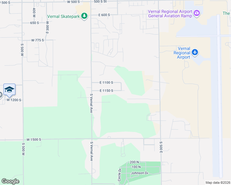 map of restaurants, bars, coffee shops, grocery stores, and more near 164 East 1150 South in Vernal