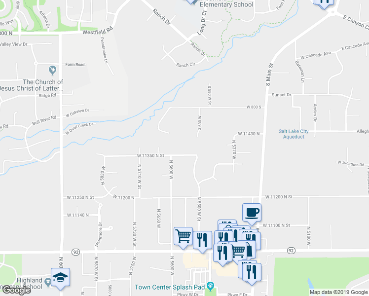 map of restaurants, bars, coffee shops, grocery stores, and more near 5548 West 11350 North Street in Highland