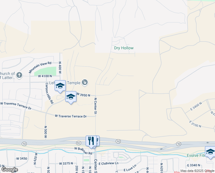 map of restaurants, bars, coffee shops, grocery stores, and more near 114 Greenbank Drive in Lehi