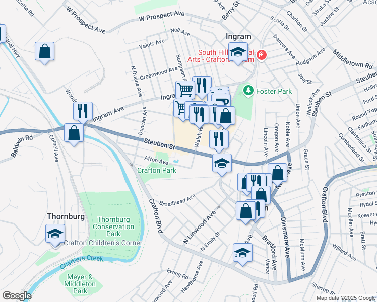 map of restaurants, bars, coffee shops, grocery stores, and more near 106 West Steuben Street in Pittsburgh