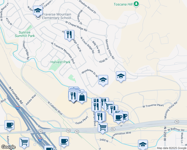 map of restaurants, bars, coffee shops, grocery stores, and more near 1961 Woodview Drive West in Lehi