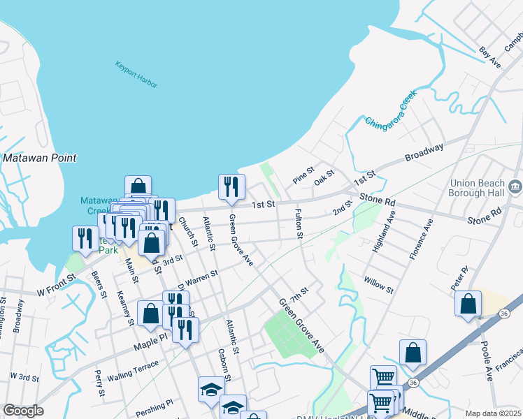 map of restaurants, bars, coffee shops, grocery stores, and more near 125 2nd Street in Keyport
