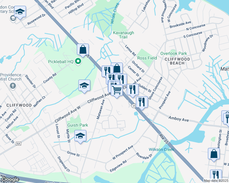 map of restaurants, bars, coffee shops, grocery stores, and more near 309 New Jersey 35 in Monmouth County