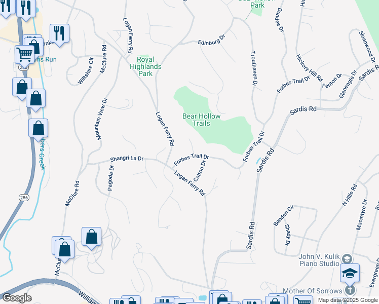 map of restaurants, bars, coffee shops, grocery stores, and more near 3611 Forbes Trail Drive in Murrysville