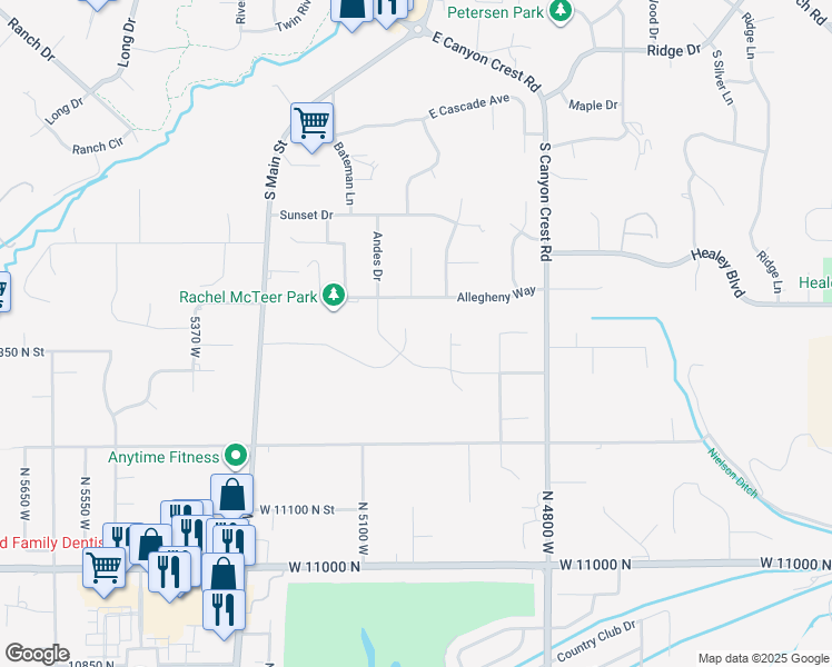 map of restaurants, bars, coffee shops, grocery stores, and more near 11372 North Inverness Court in Highland